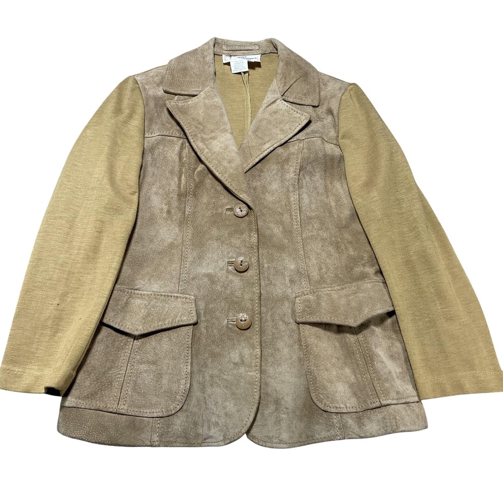 Vintage Penney's Jacket Womens 12 Tan Pigskin Suede Knit Blazer Western